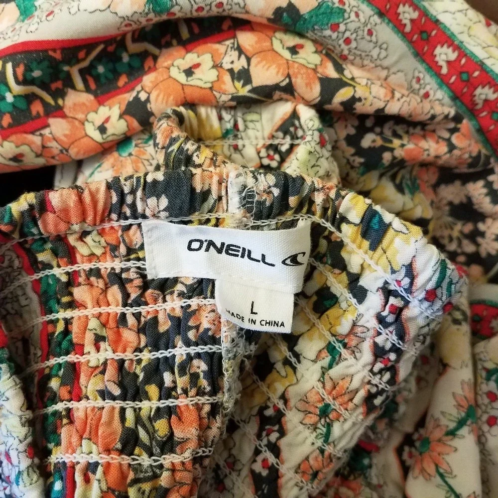 Oneill Pants Women L Large Wide Leg Floral Smocked Pullon Boho‎ Beachy Resort - Picture 3 of 6